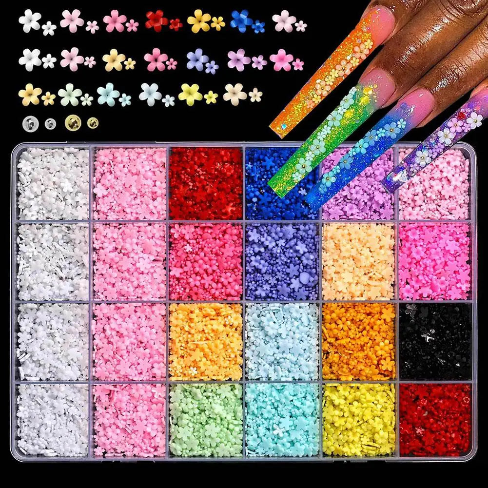 3D Acrylic Flower Nail Charms Art Cute Colorful Floral Caviar Beads Qme F- 24 gird