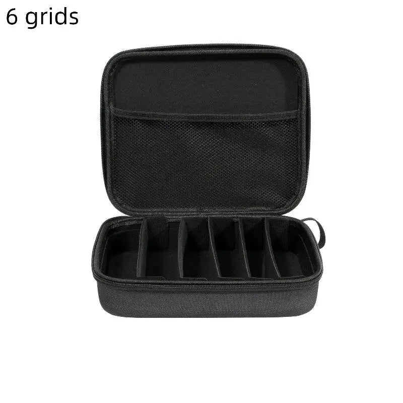 4/5/6/7/8 Compartments Adjustable Glasses Organizer Black Eyewear Case with Sturdy Dividers, Travel Sunglasses Storage Box Qme 6grids A