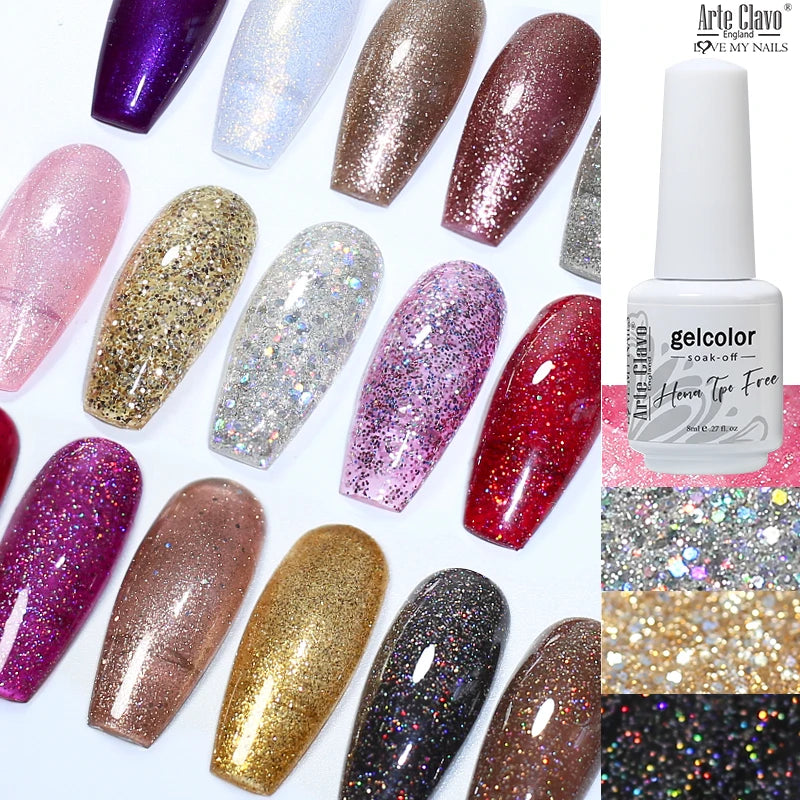 Arte Clavo Glitter UV Gel Nail Polish Sequin Series Colorful Soak Off Qme