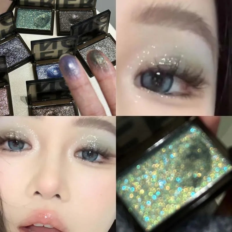 Punk Metallic Glitter Eyeshadow Mousse Matte Shimmer Highlight Pressed Pigments Dark Smoky Purple Pearlescent Eyeshadow Palette Qme