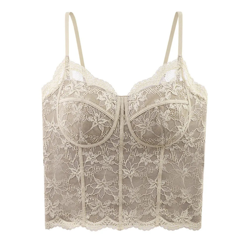 Fashion Mesh Flower Slim Lace Crop Bottoming Shirt Summer Girl's Vest Qme Nude M