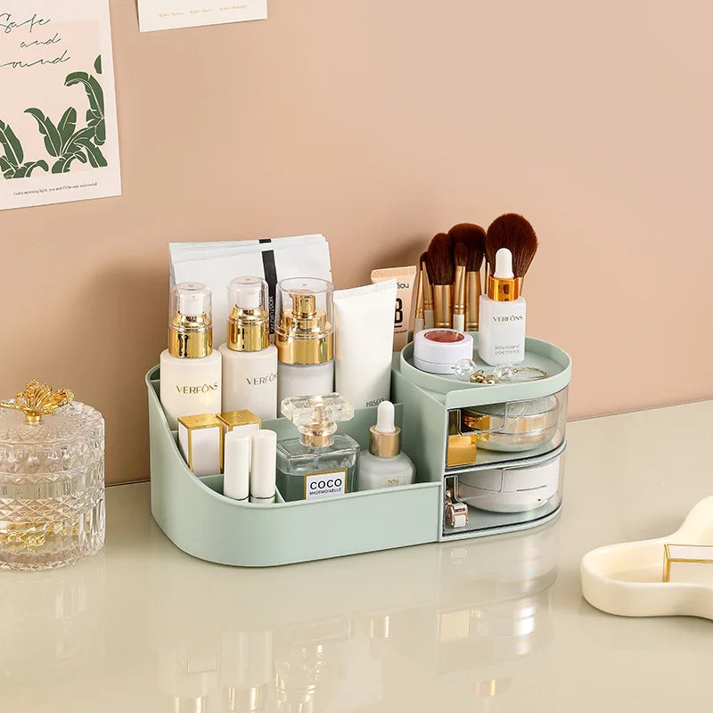 Makeup Storage Box With Mirror Desktop Dressing Table Makeup Mirror Cosmetics Jewelry Storage Box Touch Light Storage Organizer Qme MMatchaGreen