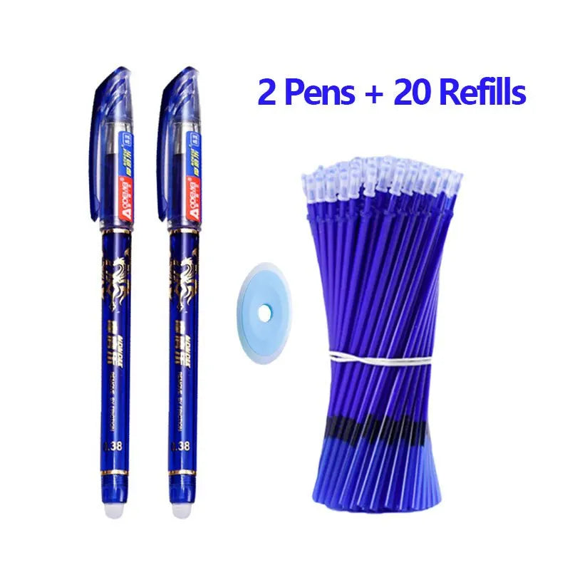 23 PCS Erasable Gel Pen Set Ballpoint Pens Rod 0.5mm Muti-Colors Ink Washable Handle Stationery School Office Writing Supplies Qme 23 Pcs Blue
