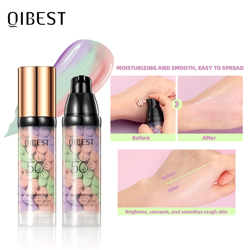 Three Colors Liquid Concealer Mixed Isolation Lotion Makeup Moisturizing Skin Tone Brightening Primer Base Foundation Cosmetics Qme