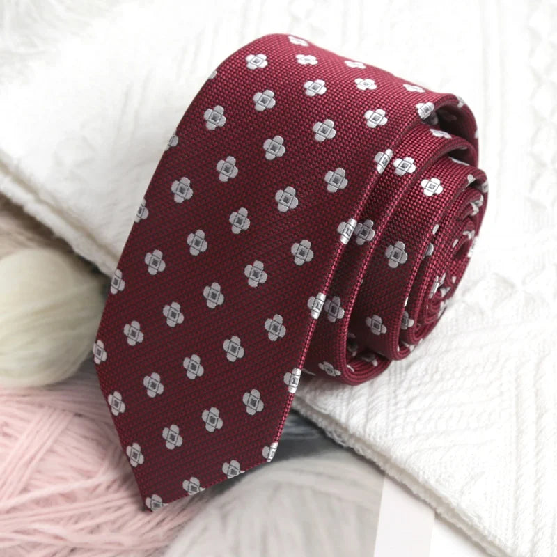 Burgundy JK Flower Jacquard Necktie Year Preppy Tie Graduation School Qme