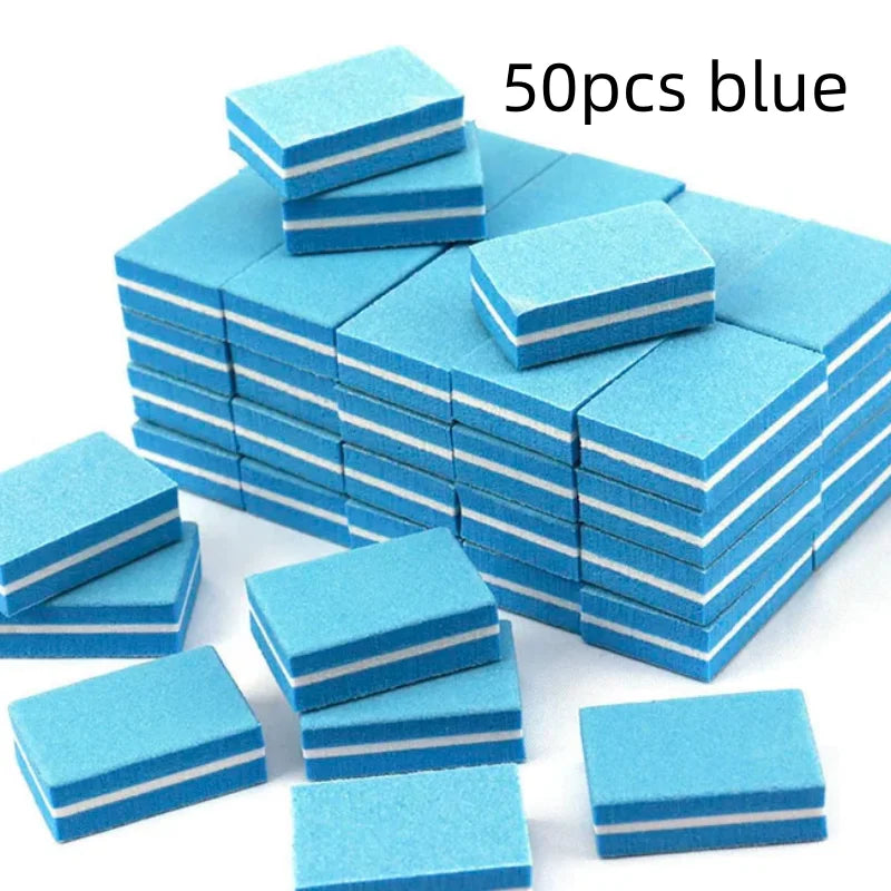 10/50/100pcs mix Double-sided Mini Nail File Blocks Colorful Sponge Nail Polish Sanding Buffer Strips Polishing Manicure Qme 50pcs blue