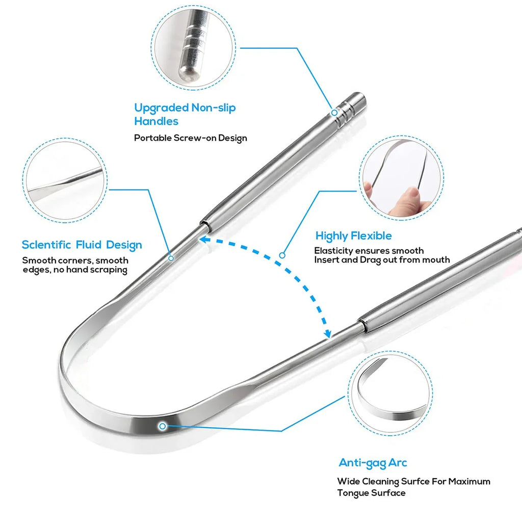 Premium Metal Tongue Scraper Cleaner Adults Kids Portable Stainless Qme