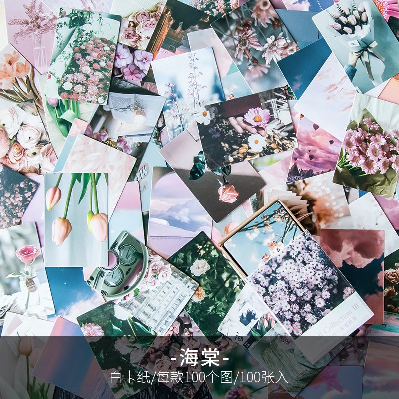 100 pcs Spring summer autumn winter Kraft Paper Mini Greeting Card INS flower Postcard Letter Envelope Decoration LOMO Cards Qme E