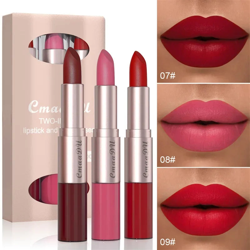 2 In 1 Double-ended Lipstick Lip Liner Pen Matte Pigment Non-stick Cup Skin Color 24H Lasting Waterproof Makeup Beauty Cosmetics Qme B-03