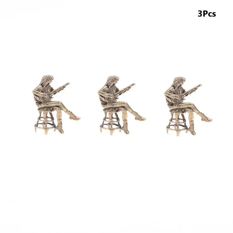 Retro Bar Female Guitarist Doll Figurine Vintage Brass Statue Model Mini Craft Figure Desktop Ornament Office Home Decoration Qme 3Pcs