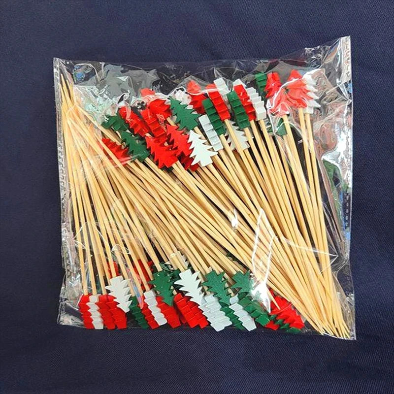 50 Christmas Bamboo Skewer Cocktail Picks Cupcake Topper Disposable Qme 100pcs Mix Tree
