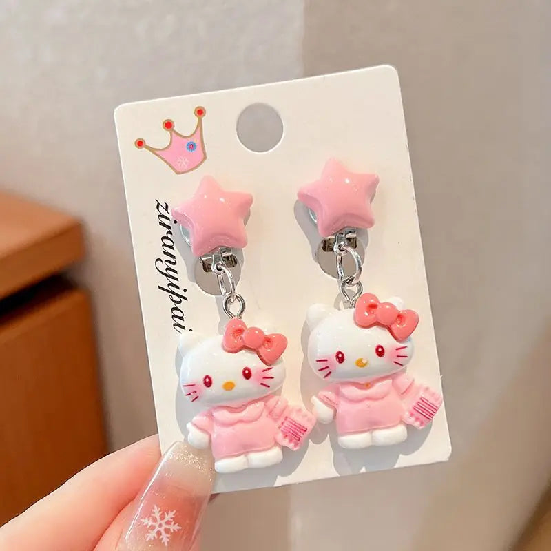 Hello Kitty Kuromi Cartoon Ear Clips Discomfort-free Fake Earrings Qme 8