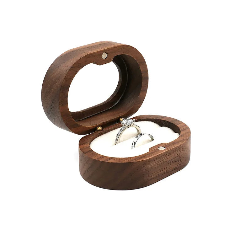 Hot Sale Solid Wood Jewelry Organizer (Black Walnut) - Jewelry Display for Earrings Couples Rings Jewelry Case Valentine Gift Qme Win-Oval WhiteDouble