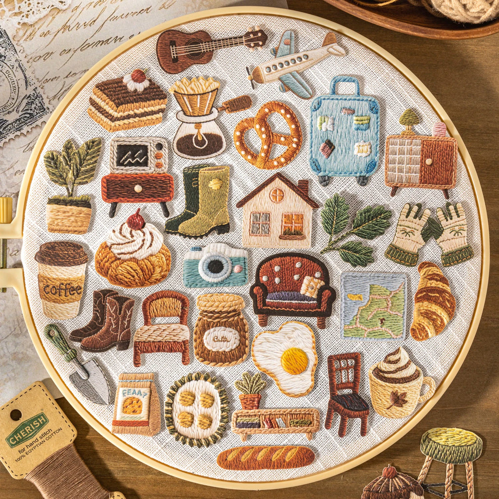 Embroidery Style Life Trinkets Sticker Pack, Must-Have for Students & Stationery Lovers, Multi-Purpose Decorative Stickers Qme
