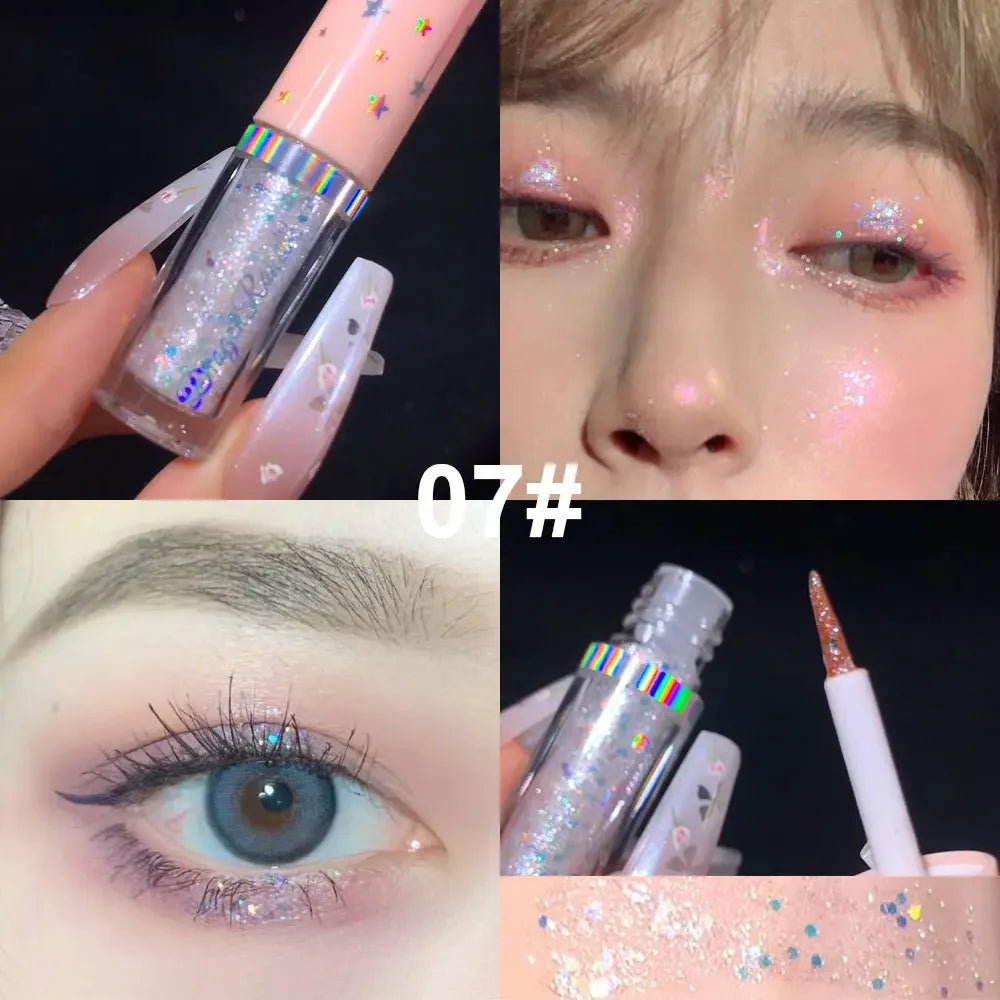 Blue Sequins Liquid Eyeshdaow Glitter Gel Shiny Metallic Eyeliner Pen Diamond Shimmer Waterproof Eye Beauty Party Makeup Tool Qme 07