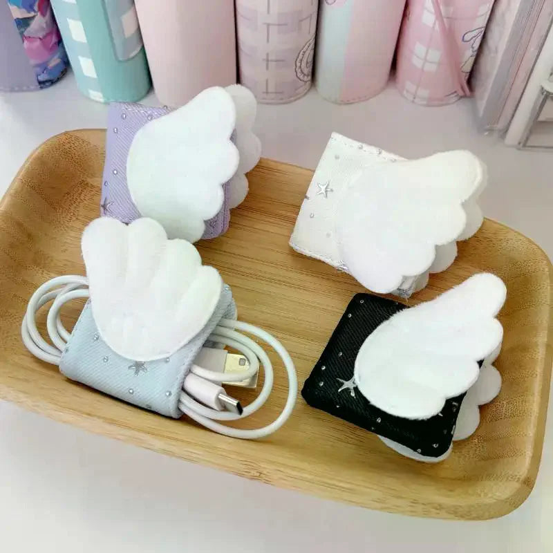 Sweet Angel Wing Fabric Data Cable Storage Clip Star Print Reusable Qme