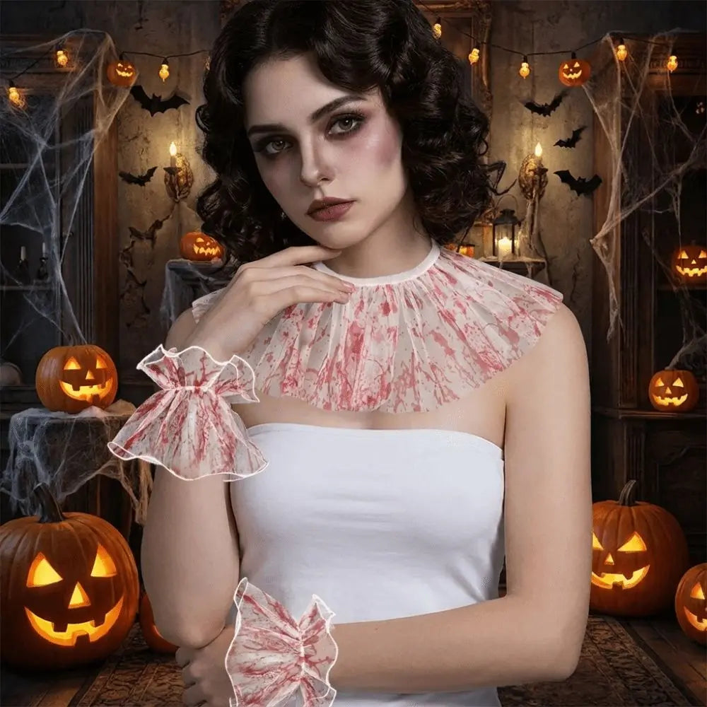 Elastic Lace Blood Colored Dress Up Pleated Ruffles Detachable Qme