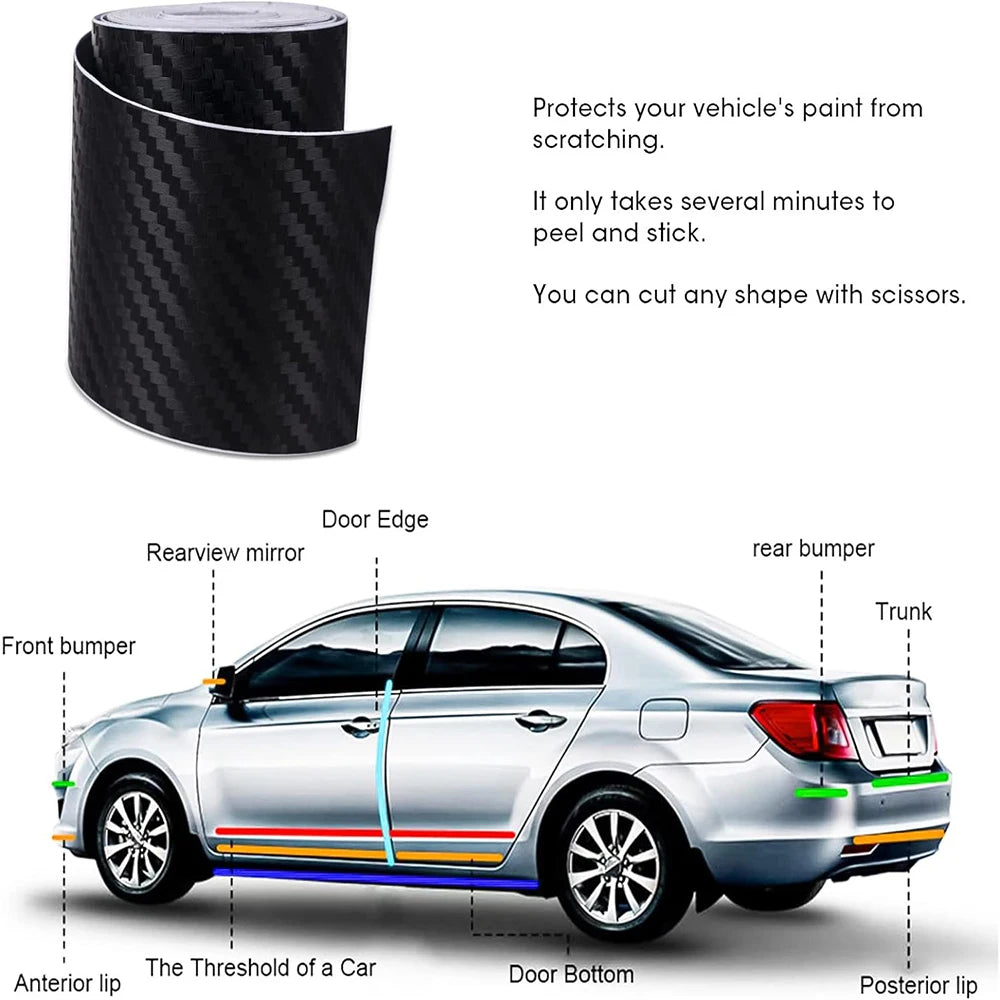 1-10M Car Door Edge Anti-Scratch Tape Black 3D Nano Carbon Fiber Universal Car Side Mirror Protector Strip Waterproof Film Tape Qme