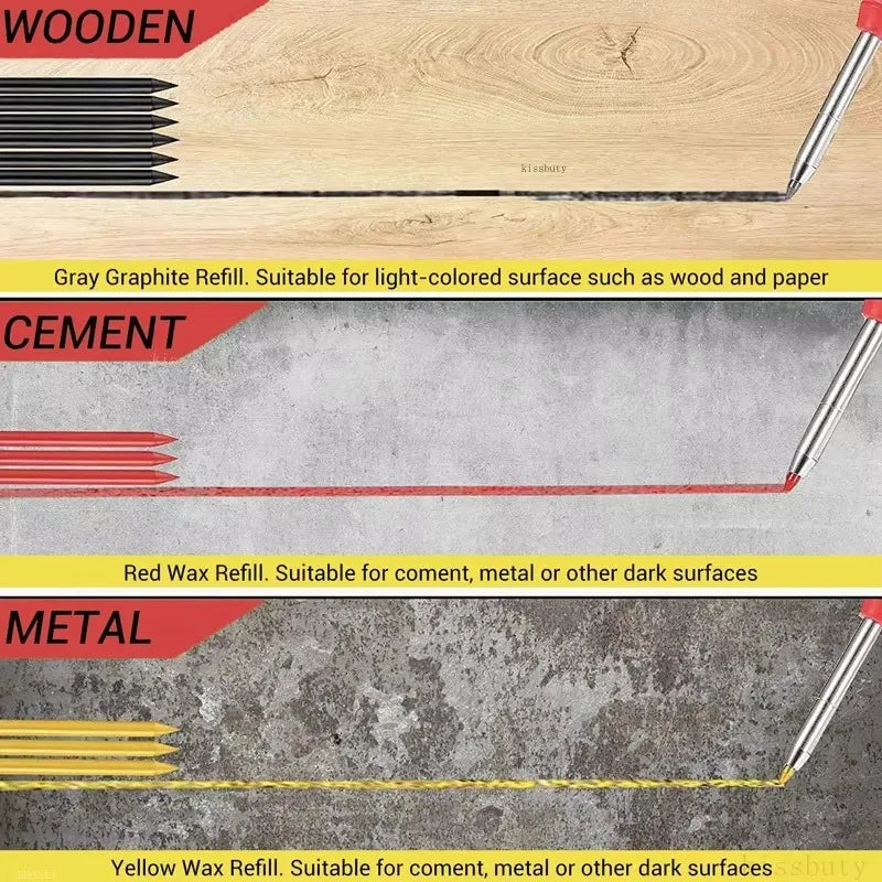 Metal Solid Carpenter Pencils with Sharpener Carpenter 2.8mm Solid Mechanical Pencils Marking Tools Construction/Carpenters Qme
