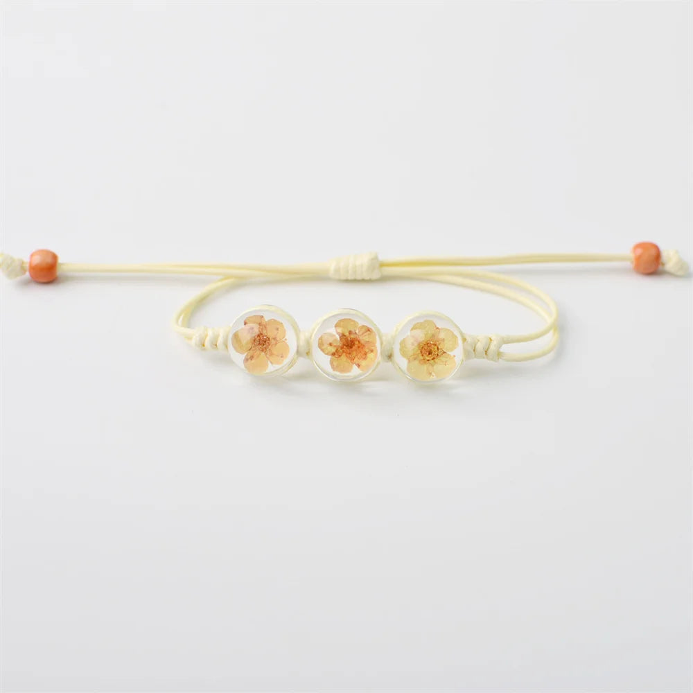 b22 Glass Ball Dried Cherry Blossoms Hand-made Dried Flower Charm Bracelets Multiple options Gifts Natural Flower Weave Jewelry Qme orange