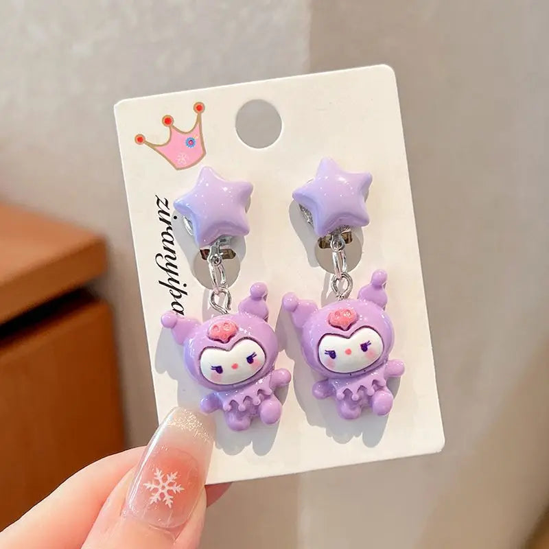 Hello Kitty Kuromi Cartoon Ear Clips Discomfort-free Fake Earrings Qme 14
