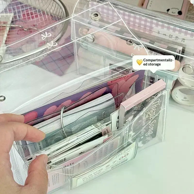 PVC Transparent Button Pencil Case Large Capacity Vertical Simple Ins Qme