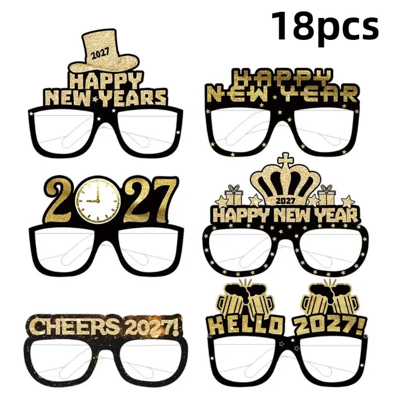 6/12/18pcs 2027 Happy New Year Party Paper Glasses Black Gold Glitter For New Years Eve Gatherings Photo Booth Props Qme 18pcs