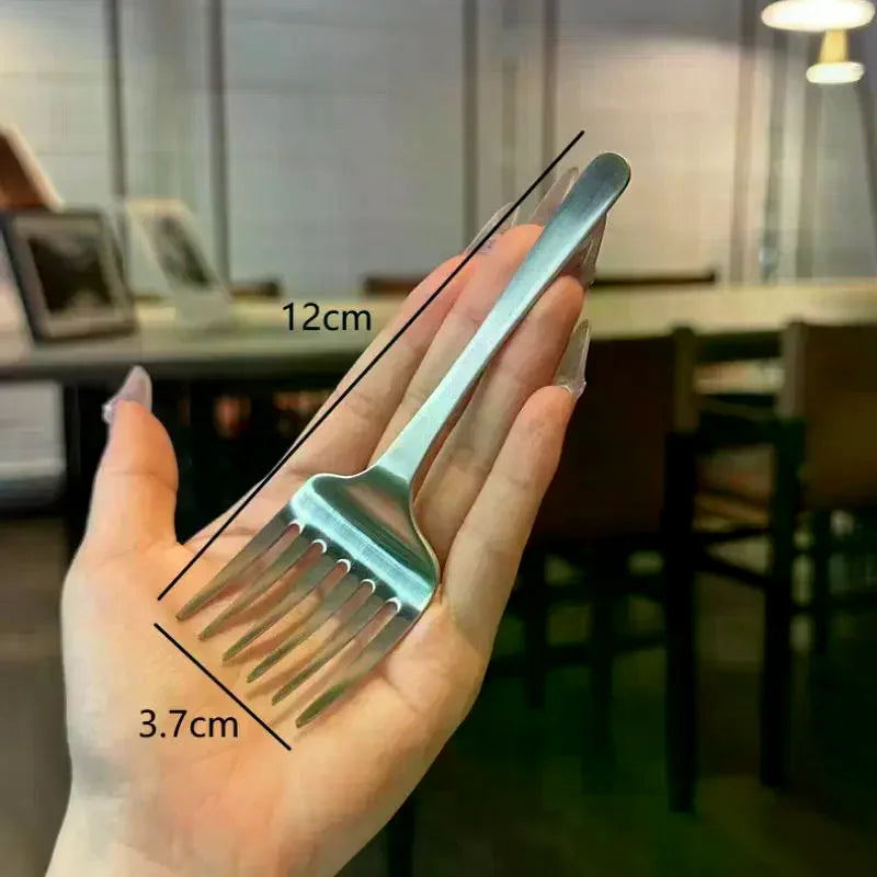 Creative Korean Single Handle Six-tooth Stainless Steel Dessert Fork Fruit Fork Portable 304 Stainless Steel Cake Fork Qme
