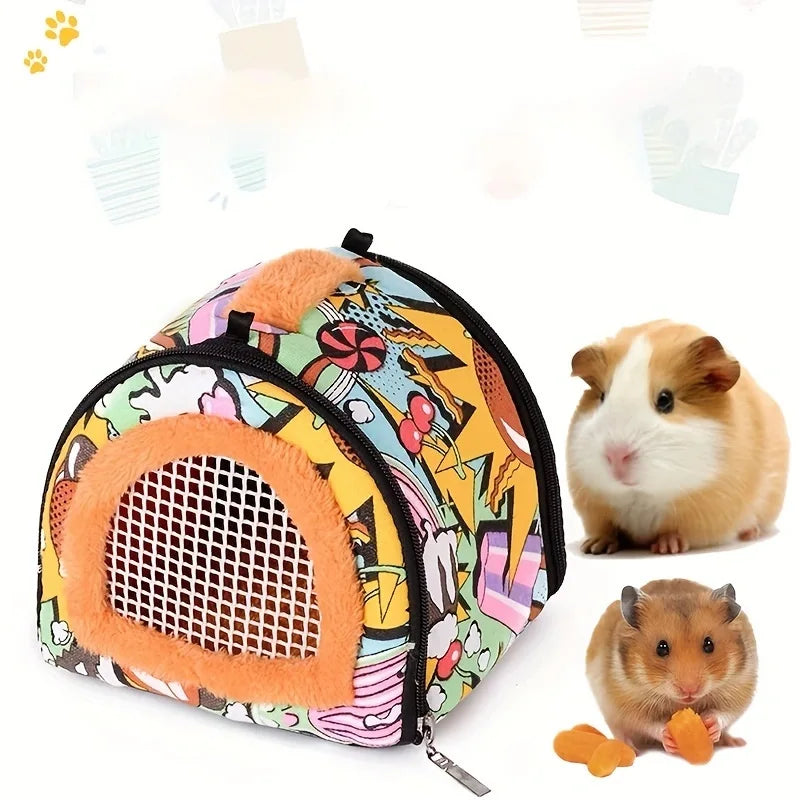 1pc Lovely Cartoon Graphic Small Pet Outing Carrier Bag For Chinchilla, Hamster, Dutch Pig, Hedgehog, Squirrel, Guinea Pig, Parr Qme