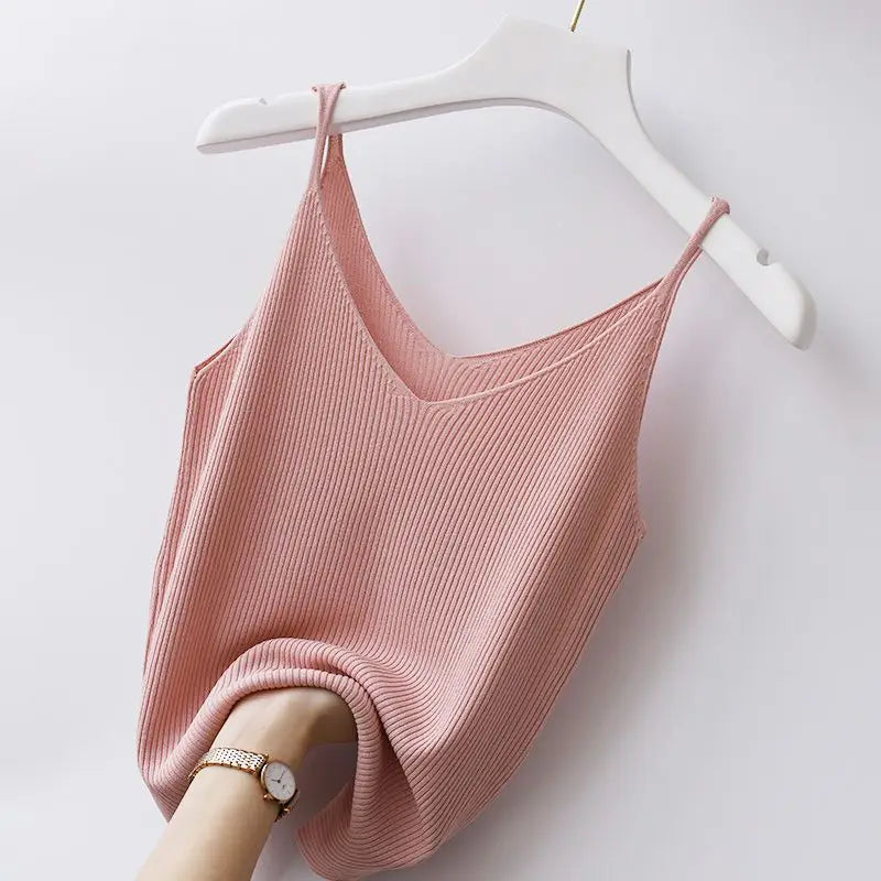 Large Suspender Vest Inner Bottom V-neck Ice Silk Sexy Short Thread Qme FH S