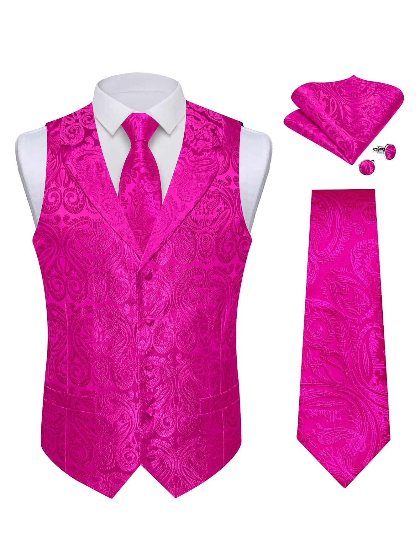 Men's Paisley Suit Vest Tie Formal Waistcoat Matching Necktie Qme MJTZ0713 S