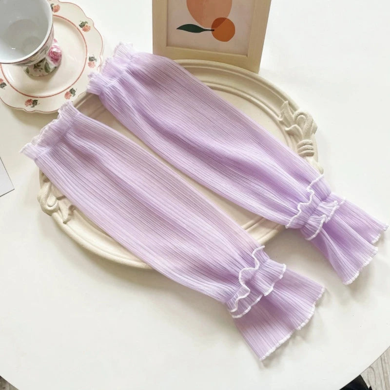 Women Long Fingerless Gloves Summer Sun Protection Lady Thin Lace Qme PURPLE One Size