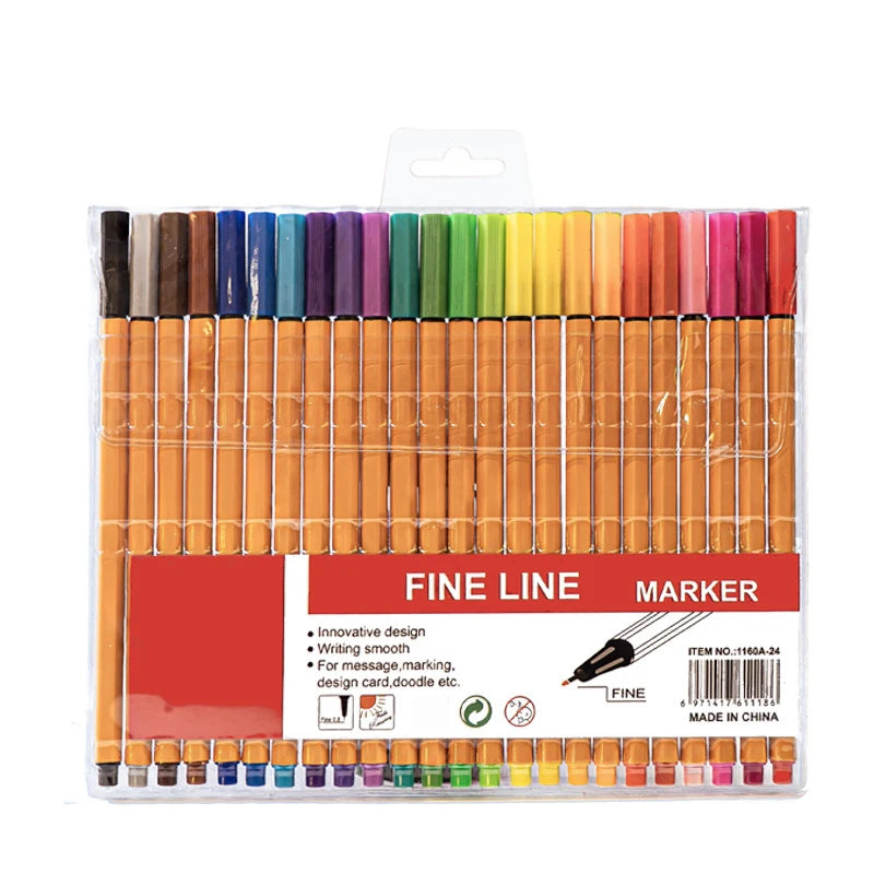 Multicolor Fine Tip Outline Markers for Marking, Sketching, Doodle Outlining & Poster Drawing, Back to School Essentials Qme 24 Pens Multi-Colored