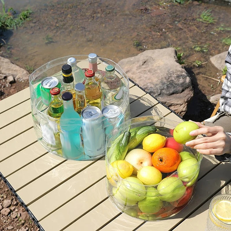 Foldable Transparent Bucket Picnic Fruit Basket Portable Clear Water Qme