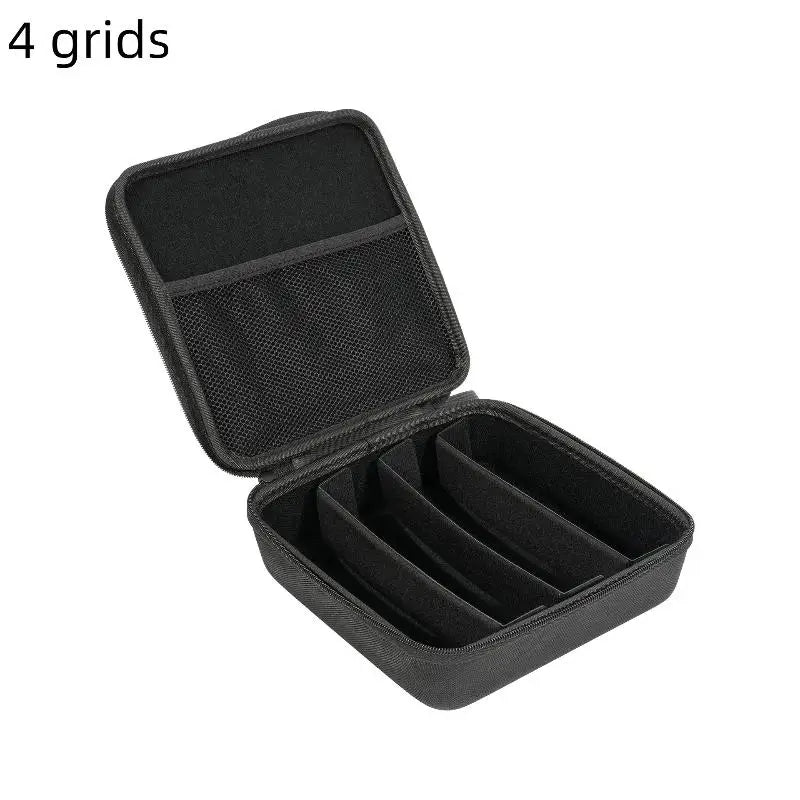 4/5/6/7/8 Compartments Adjustable Glasses Organizer Black Eyewear Case with Sturdy Dividers, Travel Sunglasses Storage Box Qme 4grids A