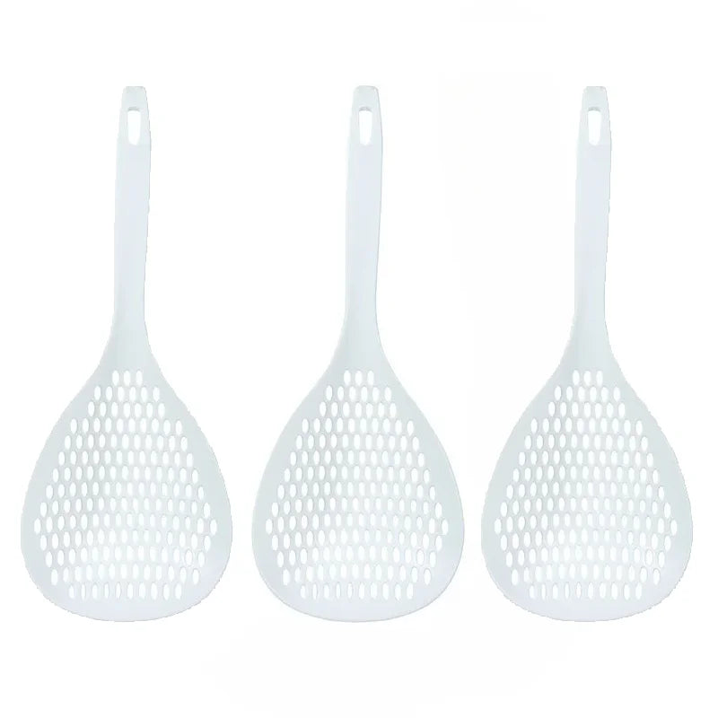 Strainer Scoop Colander Slotted Pasta Spoon Plastic Skimmer Handle Qme 3PCS