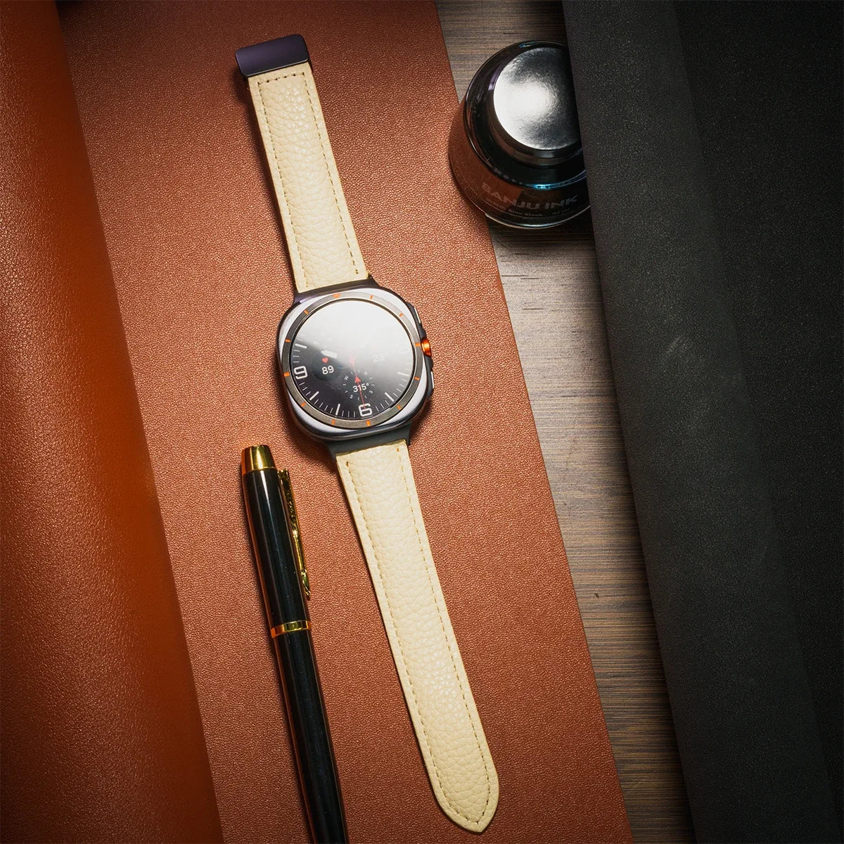 Leather Strap For Samsung Galaxy Watch Ultra 47mm Comfortable Magnetic Bracelet Wristband Galaxy Watch 7 Ultra Belt Accessories Qme White-B Galaxy Watch Ultra