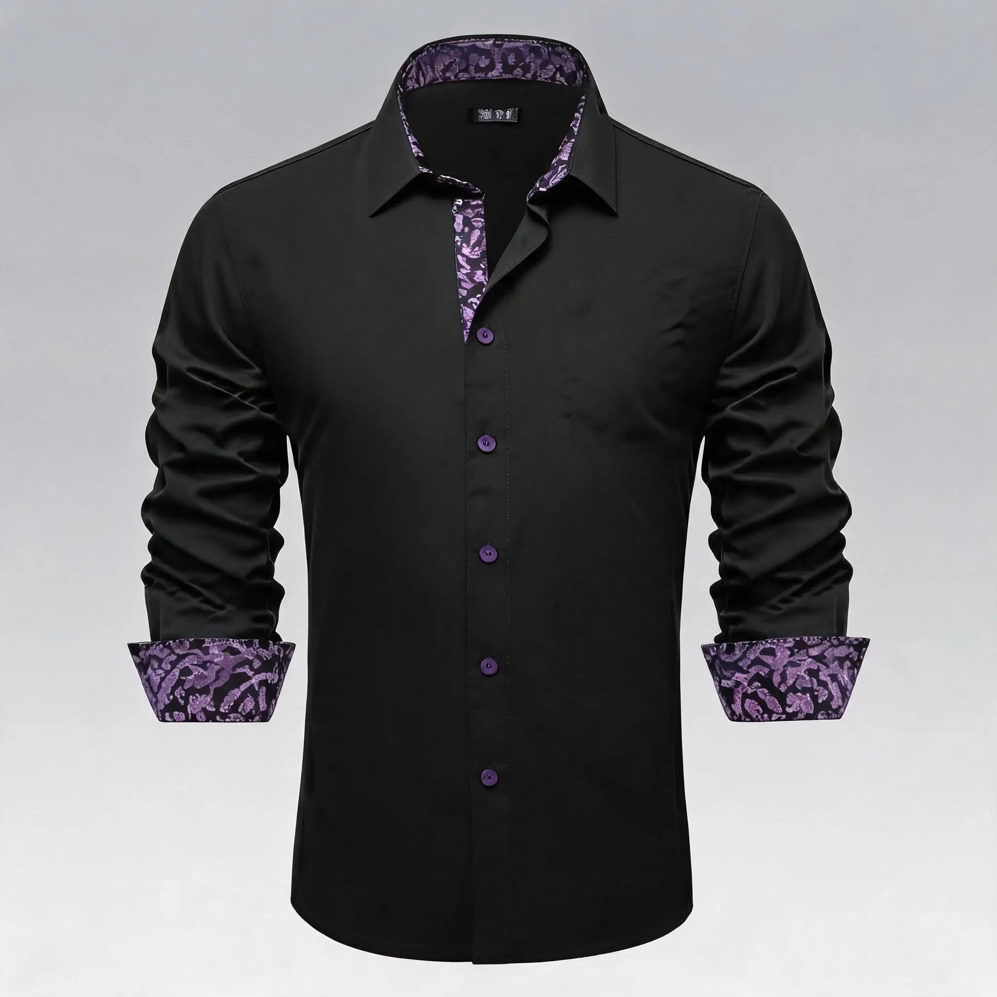 Soft Solid LS Plaid Collar Cuff Patch Shirts Black or Dark Gray Daily Office Casual Button Wear Tops Qme