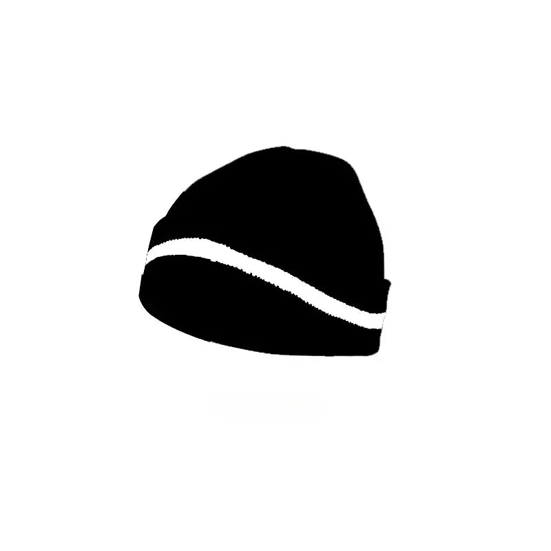 Casual Autumn Winter Warm Caps for Women and Men, Unisex Luminous Outdoor Cycling Ski Knitted Hats with Reflective Stripe Qme