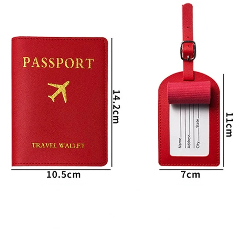 PU Leather Luggage Tag Passport Holder Set Passport Protective Cover Travel Portable ID Credit Card Holder Travel Accessories Qme
