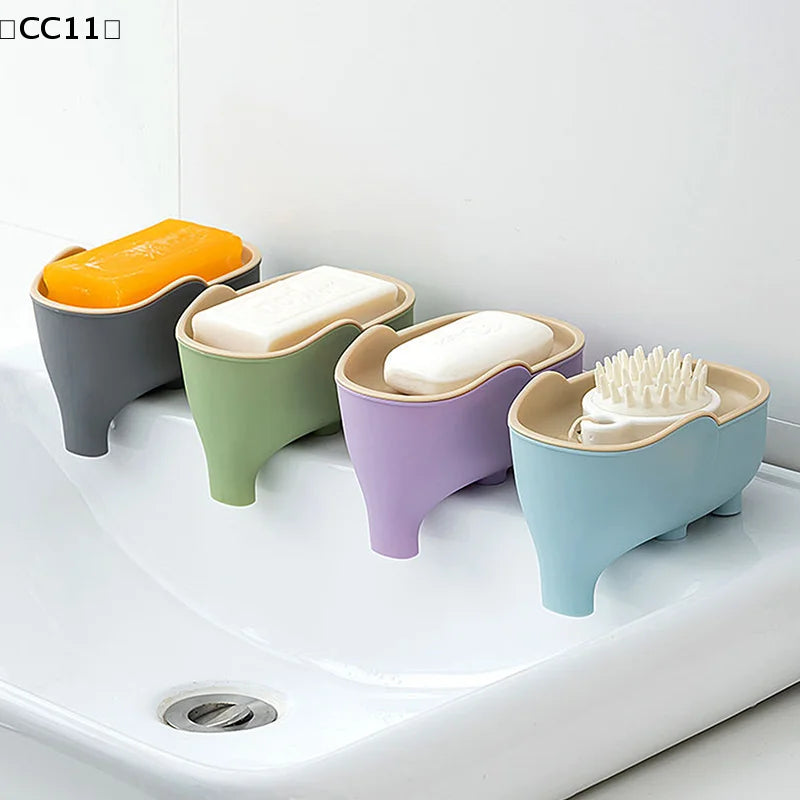 Double Layer Creative Elephant Shape Soap Box Dish Drainable Holder Qme