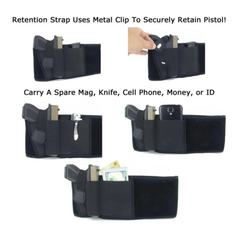 Black Belly Gun Holster Invisible Belt Bag Concealed Carry Elastic Qme