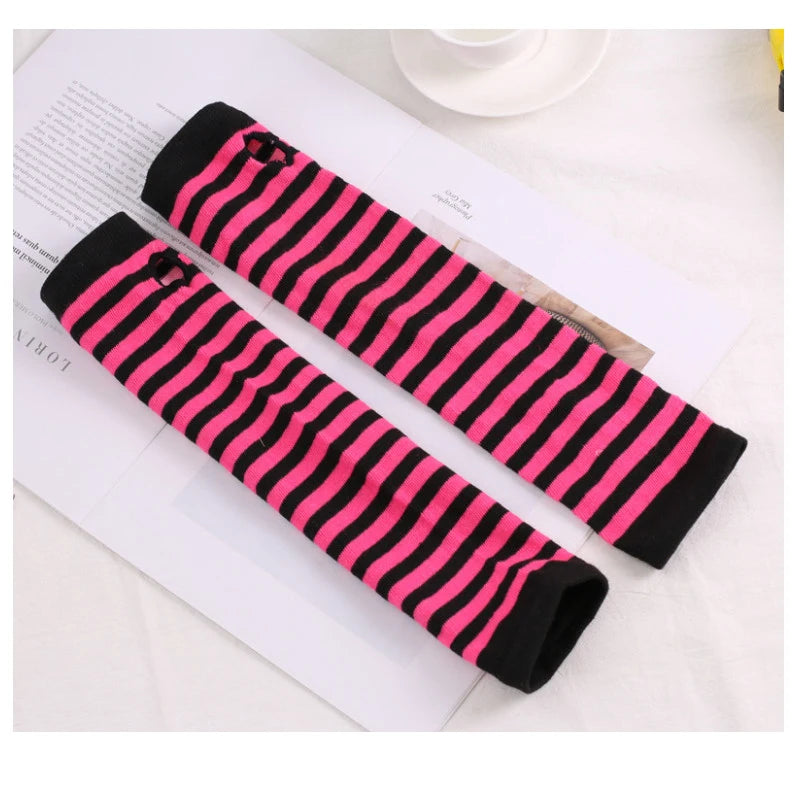 Women Fashion Lady Striped Elbow Gloves Warmer Knitted Long Qme SB013 Length -32cm
