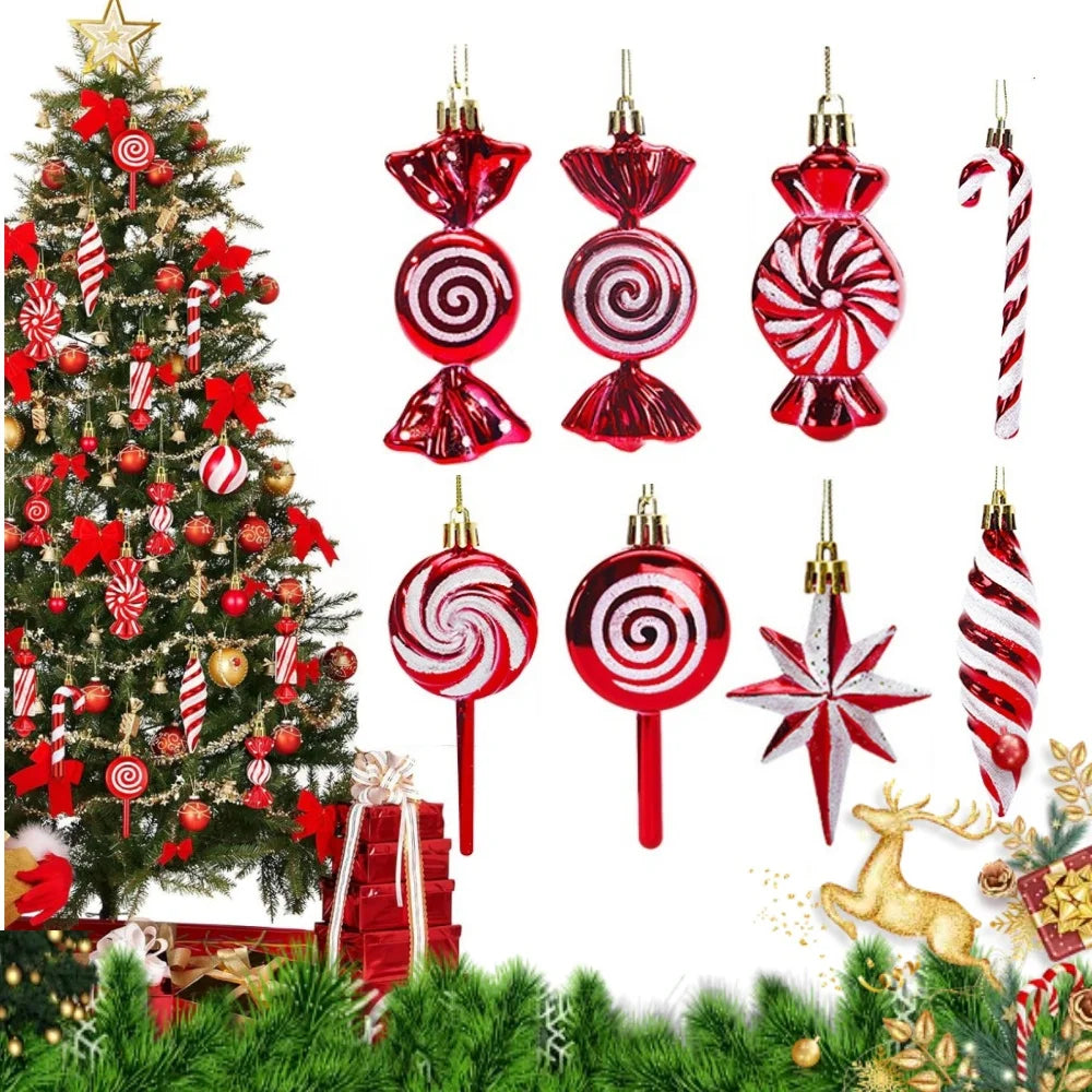 6PCS Christmas Tree Decorations Lollipops Pine Cones Candy Canes Christmas Decoration Pendants Christmas Decorations for Home Qme