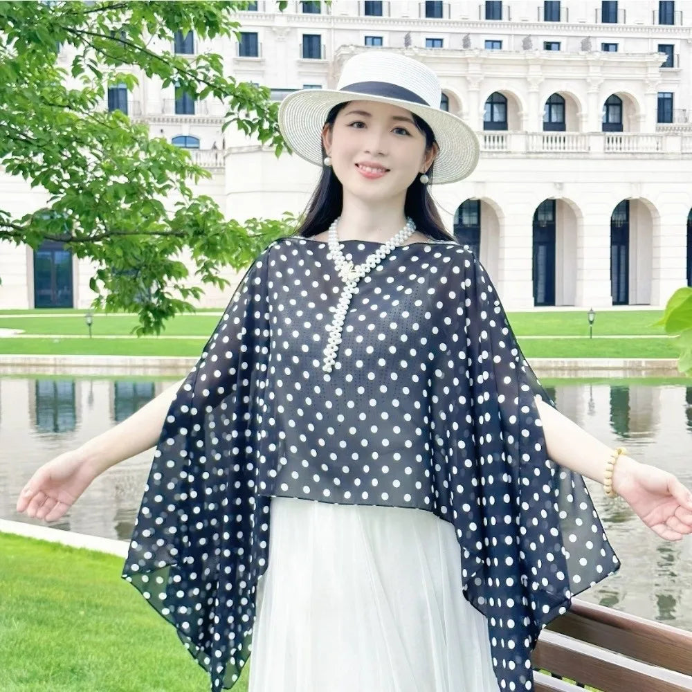 Elegant Mesh Transparent Sunscreen Cover-up Polka Dot Pullover Cover Qme