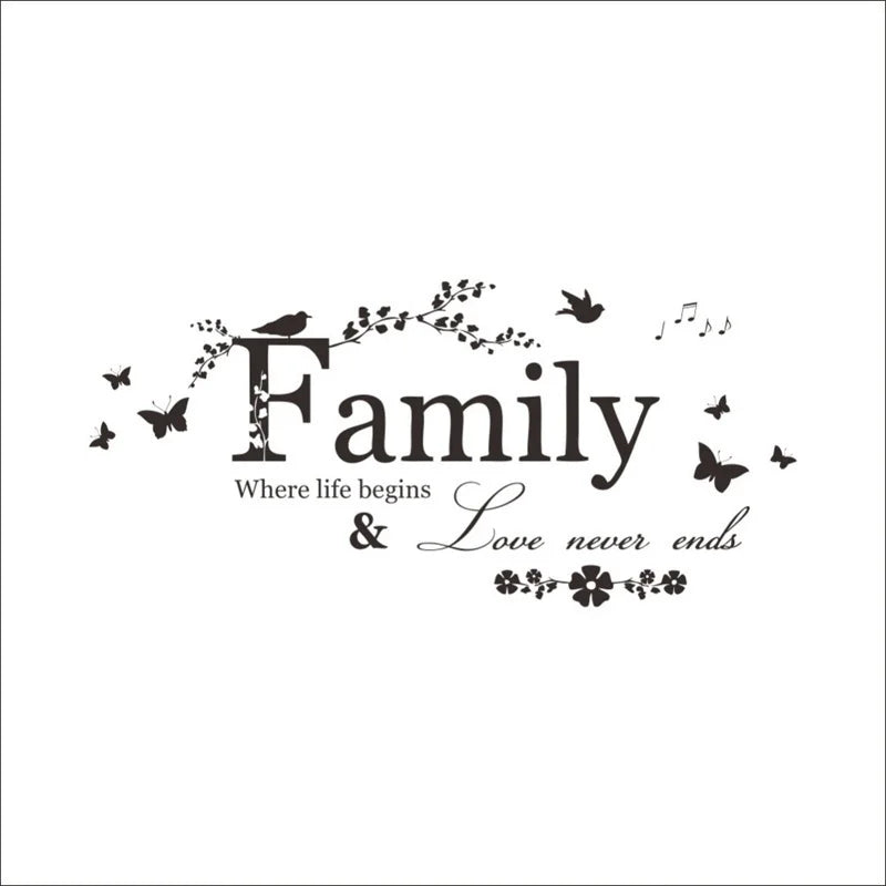 Family Love Never Ends Quote Vinyl Wall Decal Lettering Art Words Qme Black
