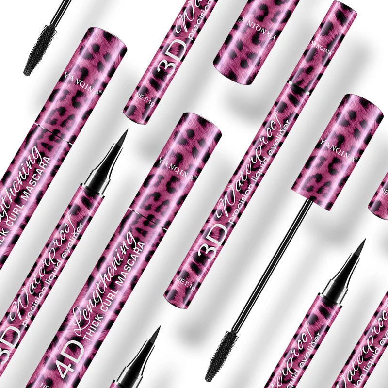 4D Waterproof Mascara & Liquid Eyeliner Set Thick Curling Eye Makeup Cosmetic Kit For Beginners Qme