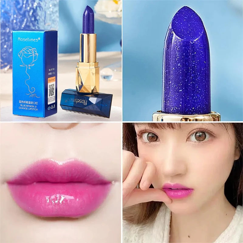 Blue Rose Lipstick Makeup Temperature Color Changing Lipstick Velvet Matte Moisturizing Waterproof Non-stick Cup Shiny Lipstick Qme