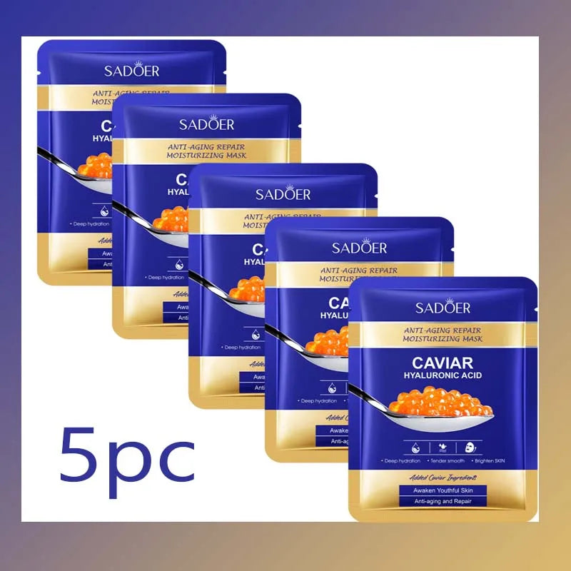 Caviar Hyaluronic Acid Moisturizing Facial Masks Lifting Firming Face Skin Brightening Firming Hydrating Face Mask Skin Care Qme 5pc
