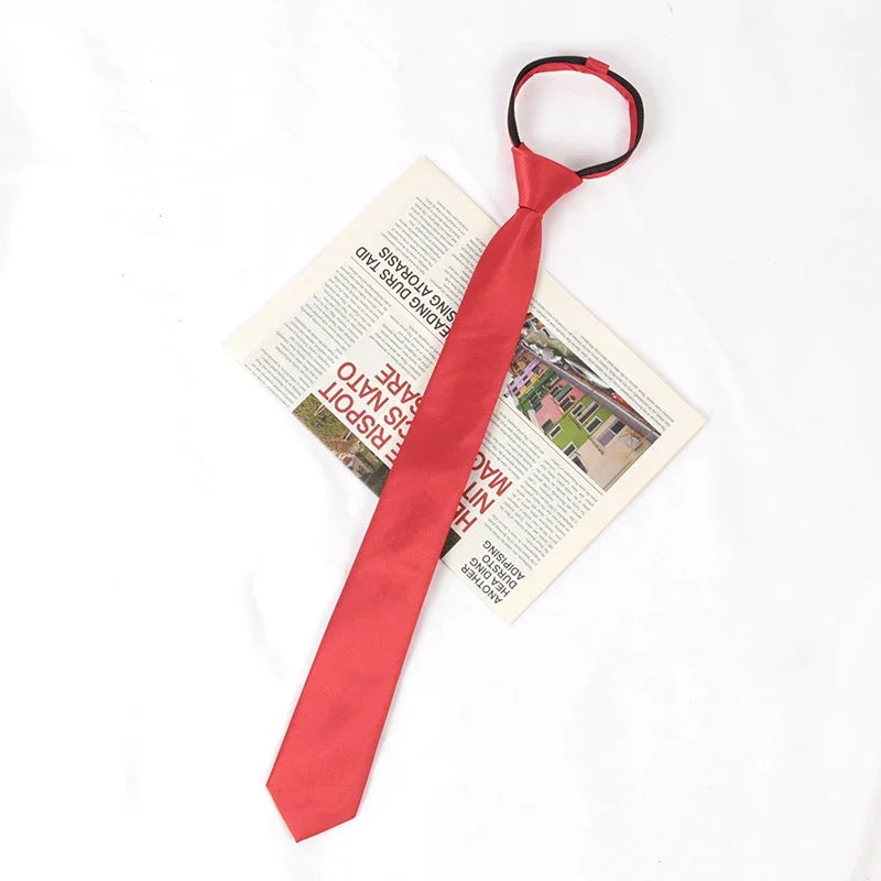 Unisex Black Simple Clip Tie Women Men Zipper Ties Shirt Accessories Qme Red